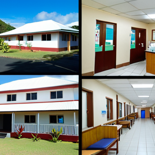 Home 16 **Image Prompt 1:** A split image or montage depicting the stark contrast in healthcare facilities in Fiji. On one side, a modern, well-equipped private clinic building in the bustling city of Suva or Nadi, with a clean reception area and professional staff. On the other side, a small, humble health center or nursing station on a remote, lush Fijian island, with basic amenities and a single nurse or health worker attending to a local. The overall mood should convey the geographical disparity in medical access, with a clear sky and tropical light.
