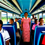 Colorful Fijian Bus Ride**

"A vibrant and bustling scene inside a local Fijian bus, fully clothed passengers including families, school children, and musicians singing traditional songs, modest clothing, appropriate attire, safe for work, perfect anatomy, natural proportions, bright and cheerful colors, professional photography, high quality, family-friendly"

**