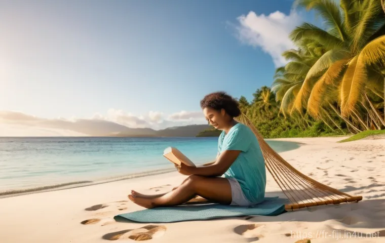 피지와 하와이 비교 - **Prompt 1: Serene Fijian Beach Relaxation**
"A tranquil scene on a pristine white sand beach in...