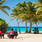 Home 17 피지의 스포츠 문화 - **Fijian Rugby Sevens: Village Beach Game with "Bula Spirit"**
A vibrant, sun-drenched scene on ...
