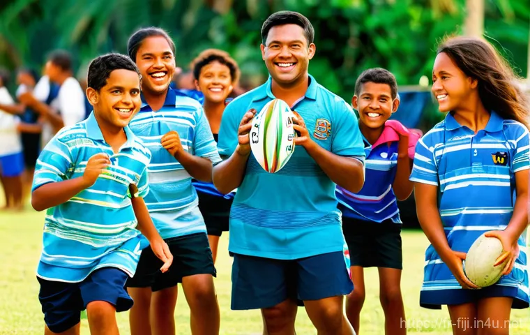 피지의 스포츠 문화 - **Generations of Rugby: Young Players on a Rustic Field**
    A heartfelt and authentic scene depict...