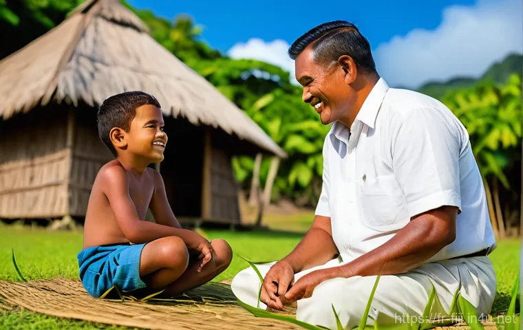 피지에서 영어 사용 가능 여부 - A joyful and bustling scene at a local outdoor market in Nadi, Fiji. A female tourist, mid-20s, with...