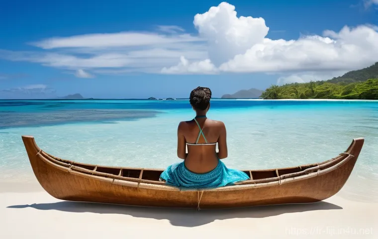 피지에서 영어 사용 가능 여부 - A respectful and heartwarming moment in a traditional Fijian village setting. A male traveler, mid-3...