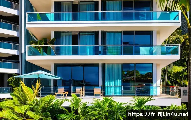 피지에서 월세 및 임대 시장 - A vibrant modern apartment complex in downtown Suva, Fiji, showcasing a sleek multi-story building w...