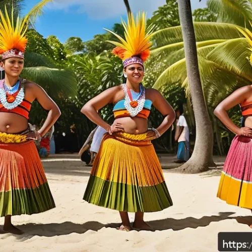 피지 전통 춤 메케 - A vibrant traditional Fijian dance performance in an outdoor tropical setting during a cultural fest...