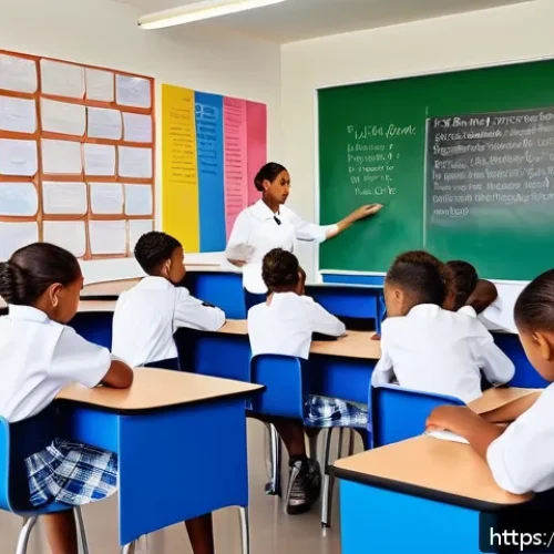 피지에서의 국제학교 - A vibrant multicultural classroom in Fiji featuring diverse children aged 8-12, wearing school unifo...